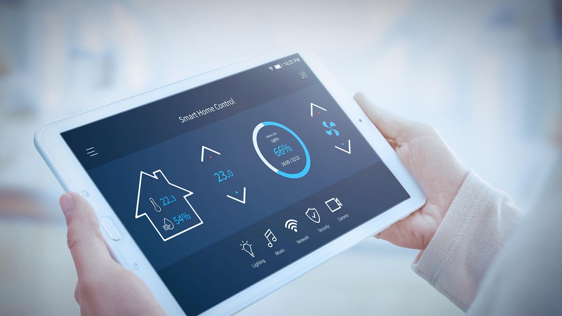 The necessity of IoT Security illustrated by a smart home control on a tablet