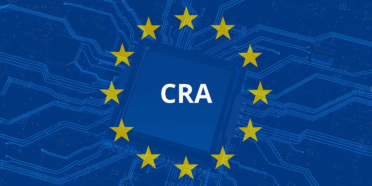 Techno-stylized logo of the European Union with “CRA” lettering in the middle of the stars