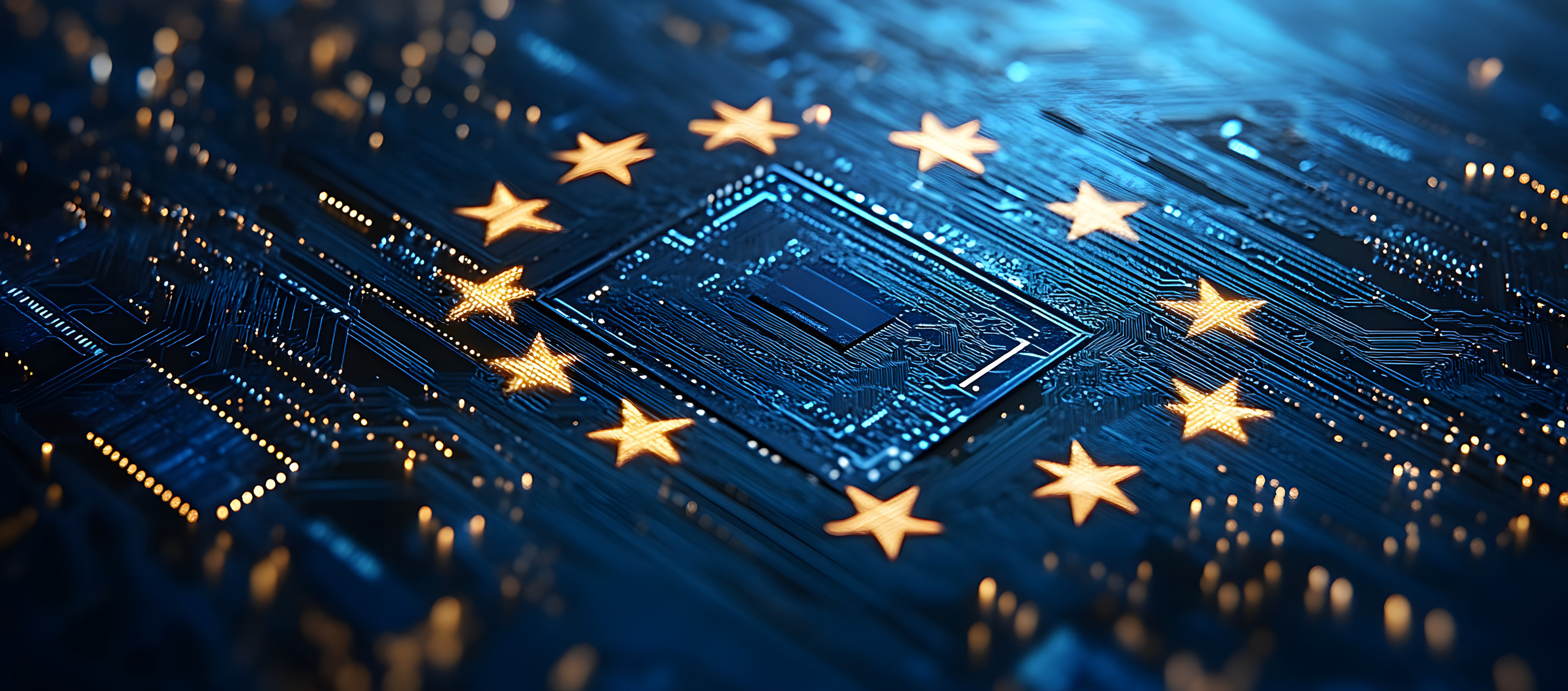 Datenchip, auf dem der Sternenkreis der EU-Flagge abgebildet ist