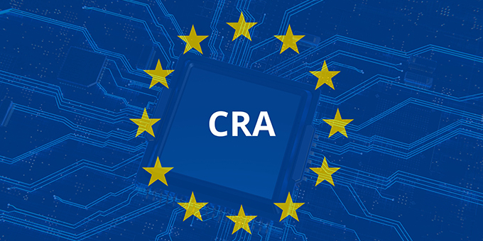 Techno-stylized logo of the European Union with “CRA” lettering in the middle of the stars