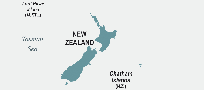 Das Land Neuseeland und die Chathaminseln in Kartenansicht
