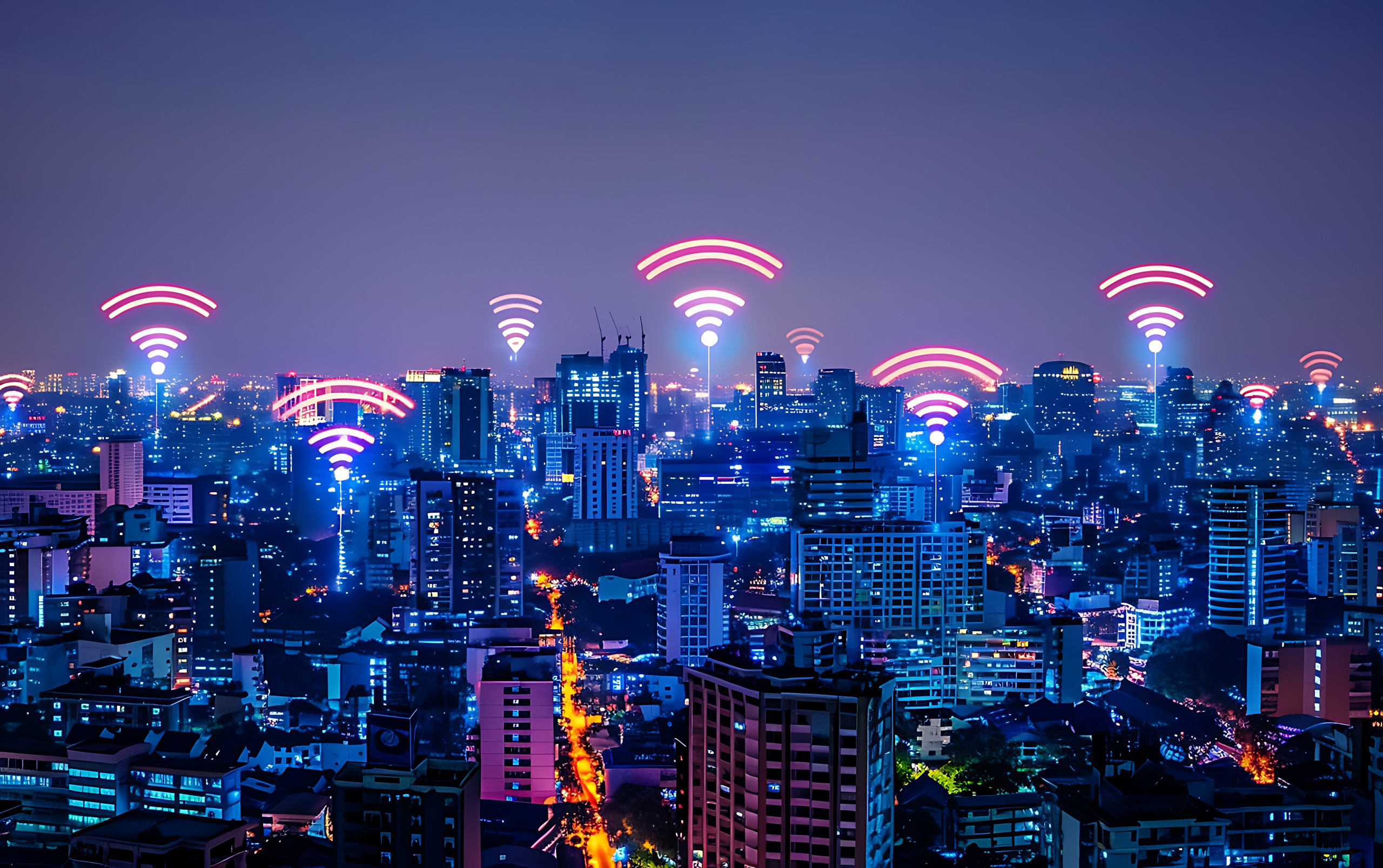 Wi fi network signal over cityscape