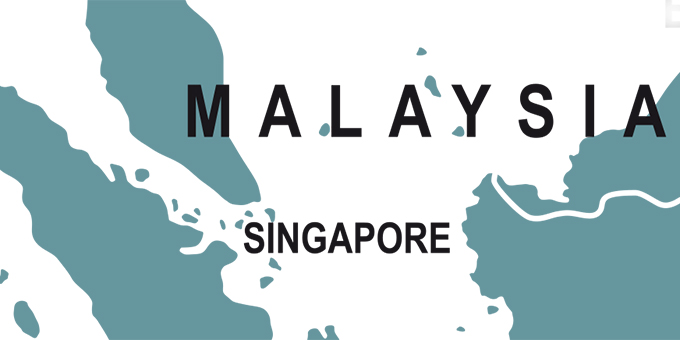 Landkarte von Singapur, mit Malaysia