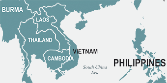 The country of Vietnam in a map view